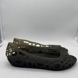 Crocs Adrina Peep Toe Flat Womens 11 Black Smoke Cut Out Jelly Shoes